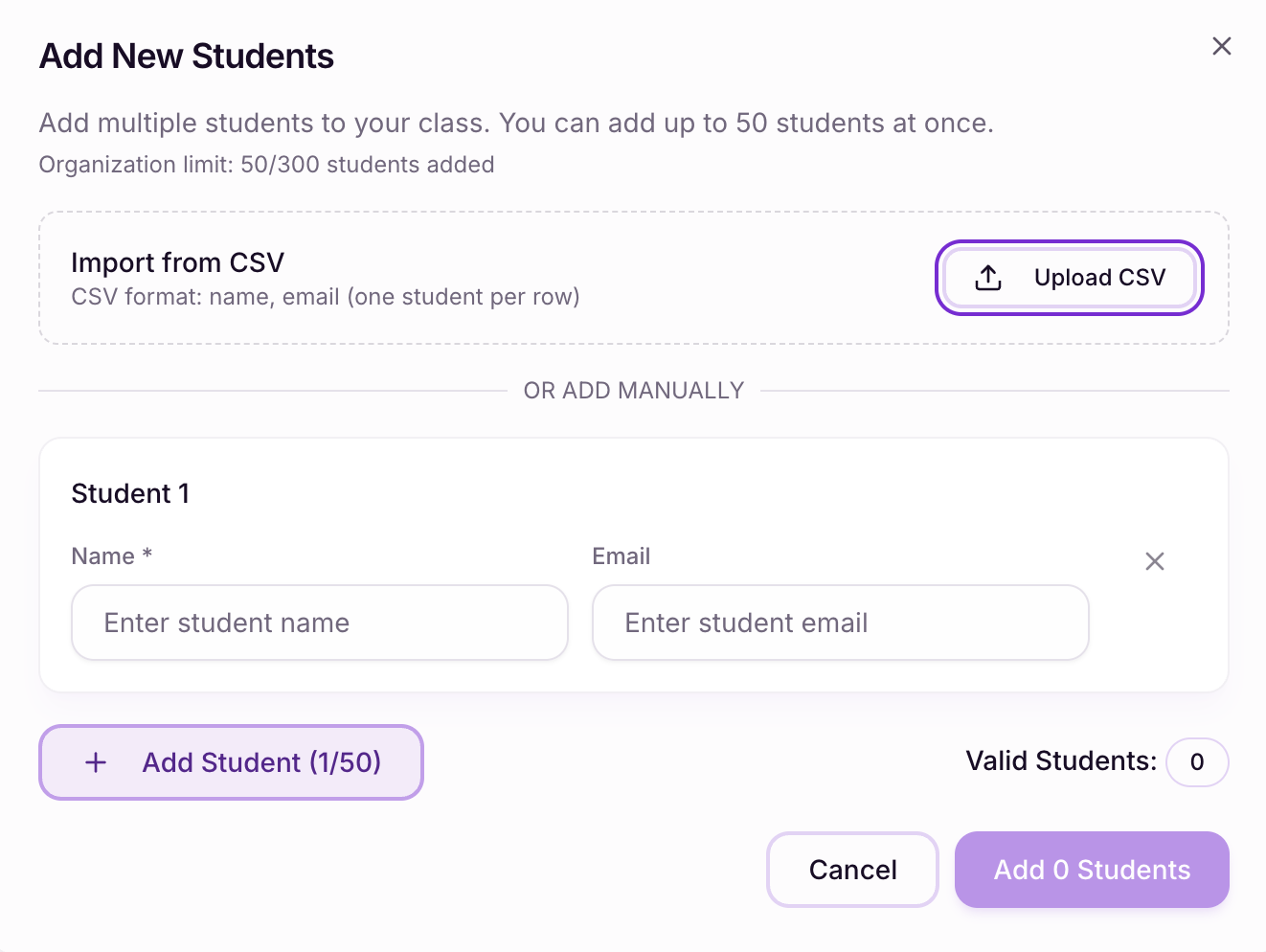 Add Student Menu
