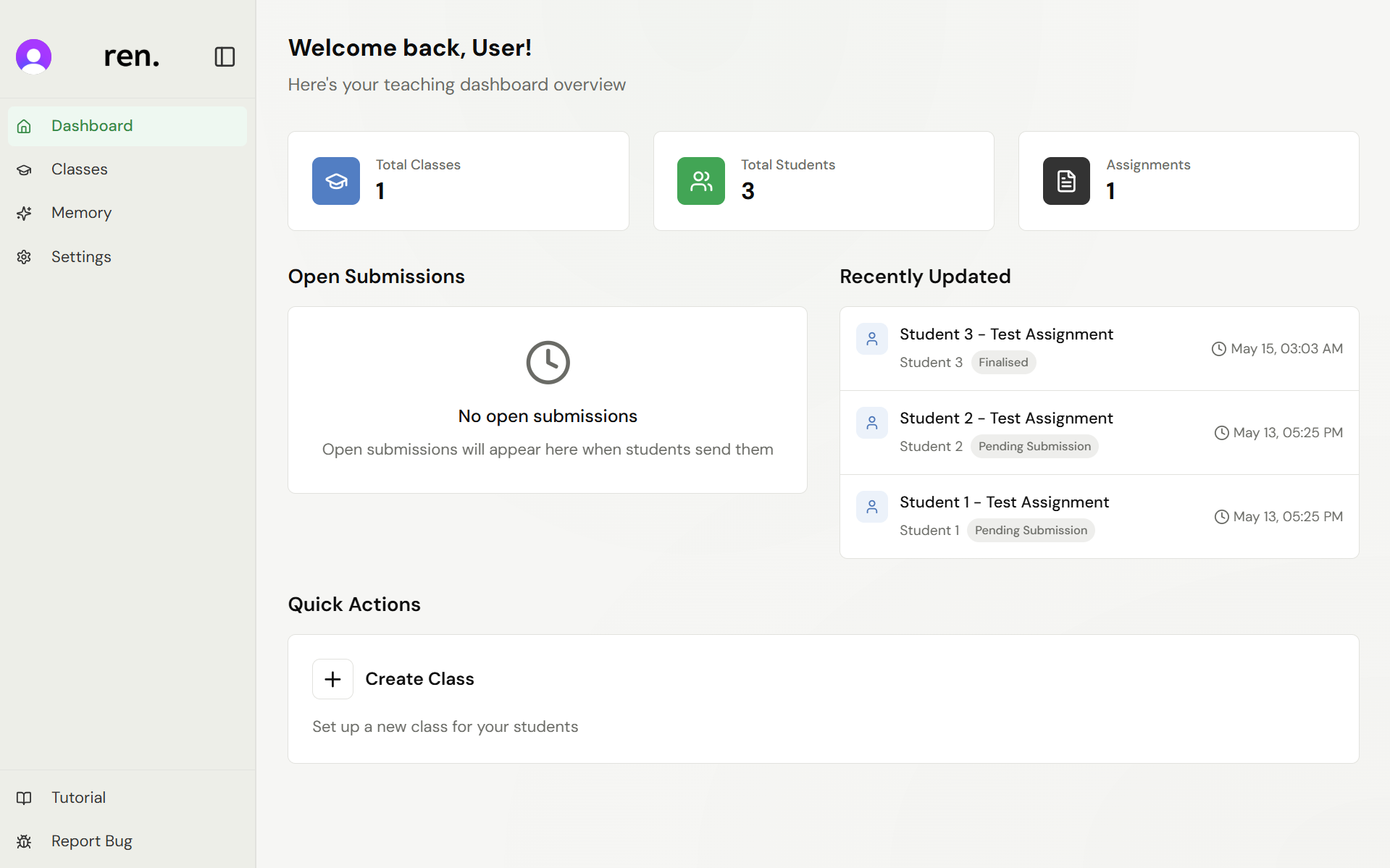 Dashboard with classes