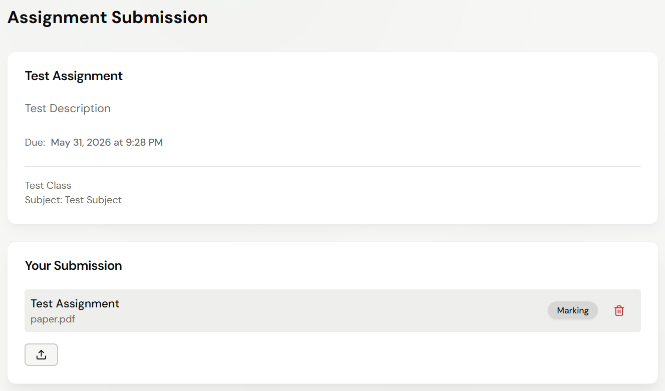Submitted assignment with Marking status
