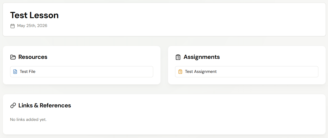 Lesson page with Resources, Assignments, and Links &amp; References