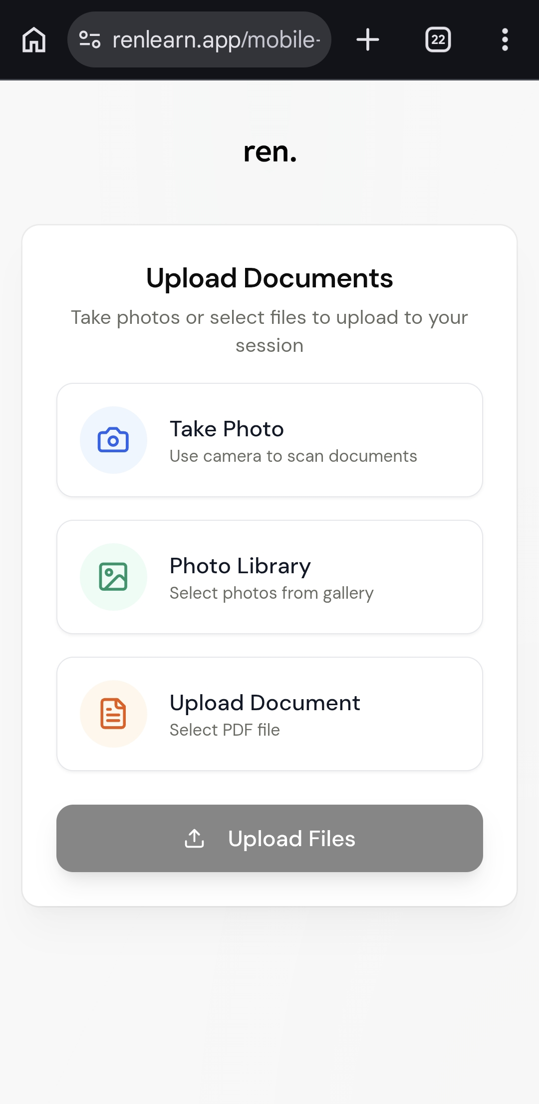 Mobile upload page on phone
